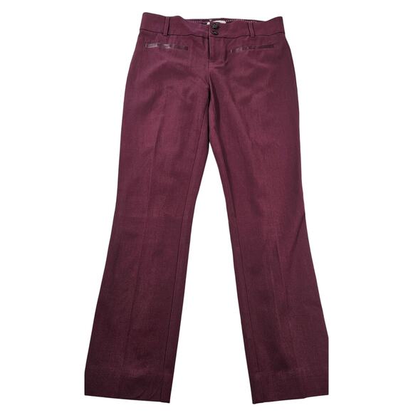 Slim crop maroon faux leather trim Anthropologie career business casual EUC sz 2 - Picture 1 of 9
